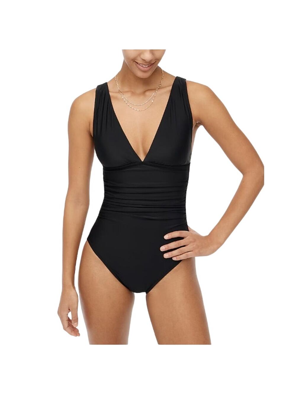 J.CREW FACTORY Women V-neck Ruched One-Piece Swimsuit Sz S NWT Black